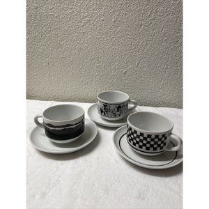3 sets of Retro Cafe Scene Brazil Espresso demitasse Cups & Saucers
